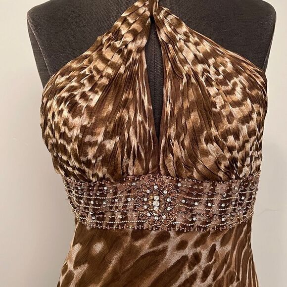 Scala Women's Leopard Animal Print Elegant Open back Maxi Dress Size 8 NWT - Picture 3 of 14